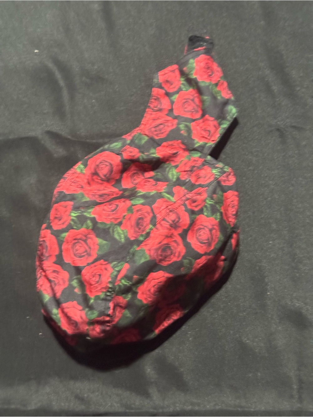 Men’s Black Skull Cap with Red Rose Print